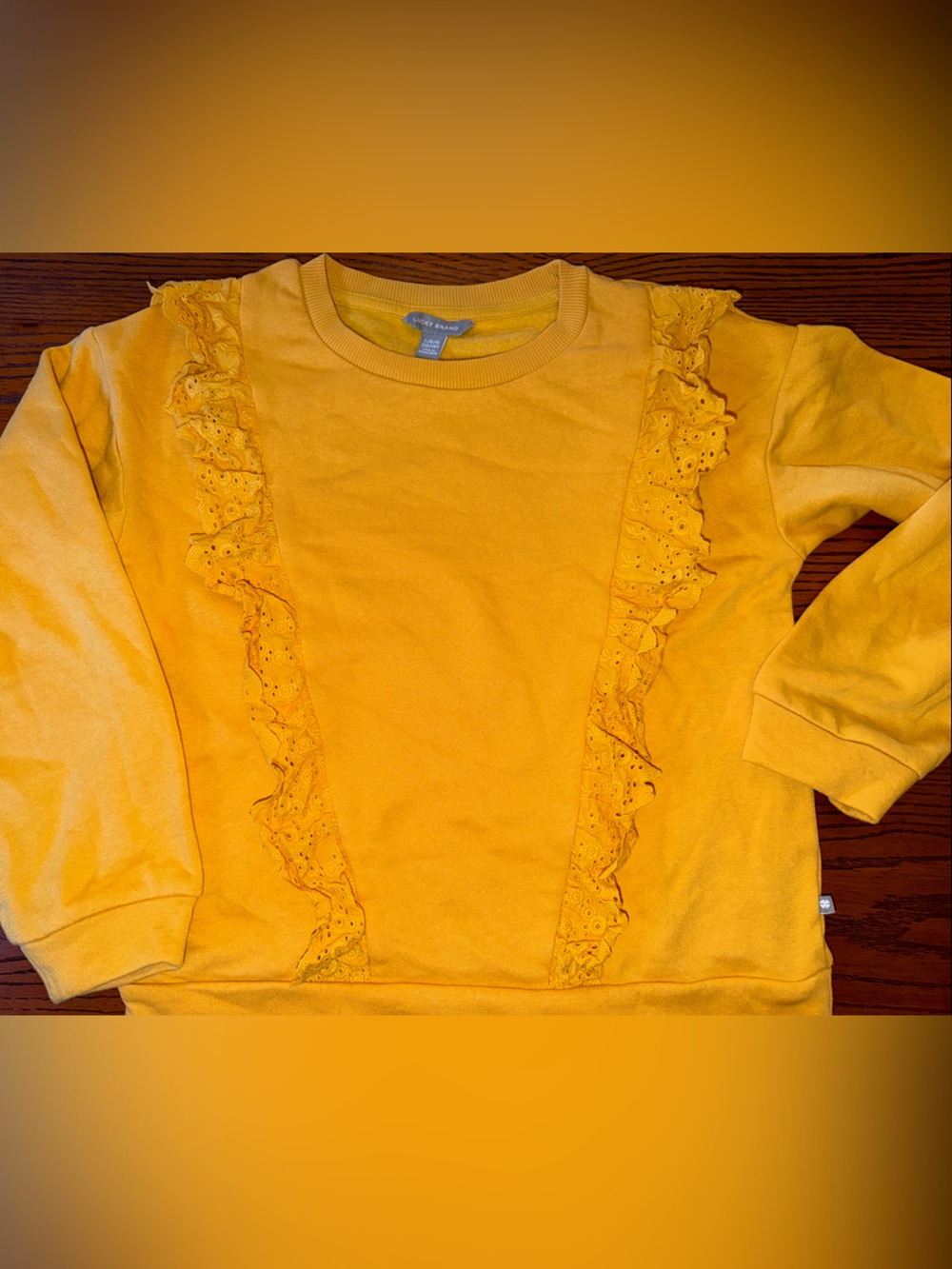 Lucky Brand Girls' Yellow Crewneck Ruffle Pullover Sweatshirt